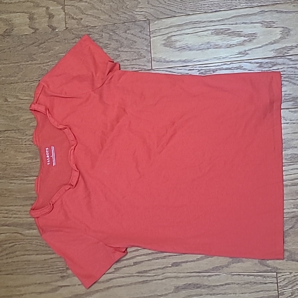 TALBOTS Ruffle Neck Pima Cotton T-shirt / Top Size Large